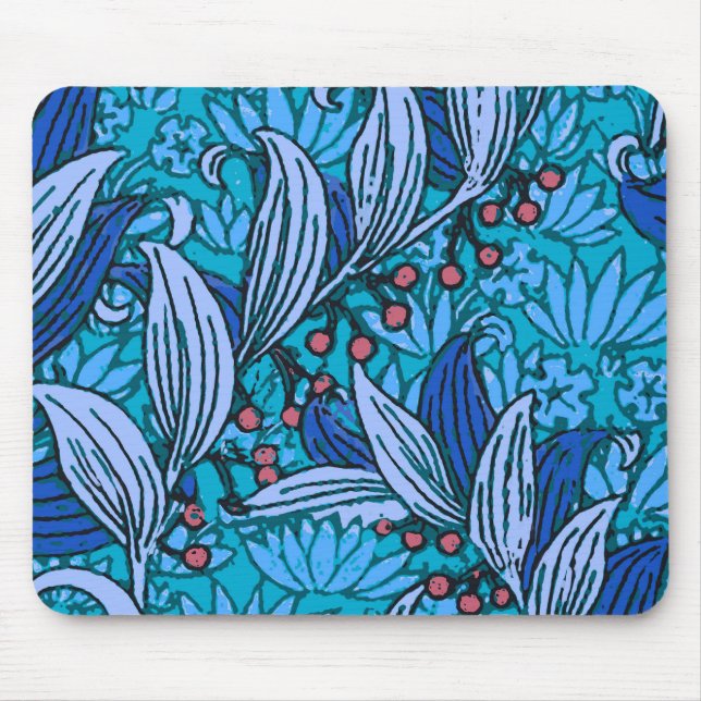 Mousepad Azul Floral Antiquado Boho Moderno (Frente)