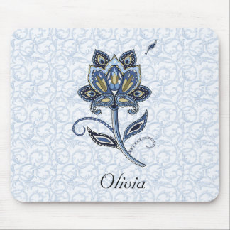 Mousepad Azul floral elegante conhecido personalizado de