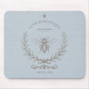 Mousepad Azul Francês Abelha Mel Vintage Campo Francês
