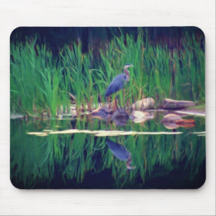 Mousepad Azul Heron Reflexões Arte Animal