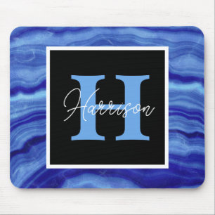 Mousepad Azul Marble Personalizado Monograma Nome