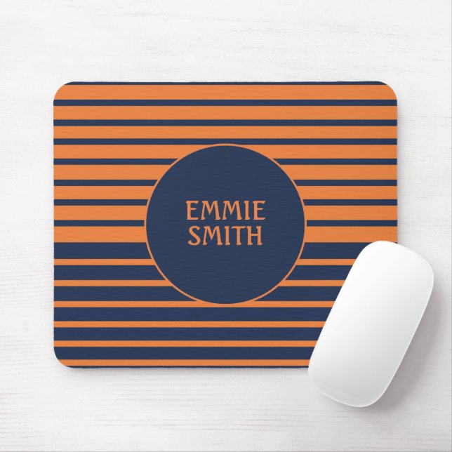 Mousepad Azul Marinho Laranja Listrado Personalizado (Com mouse)