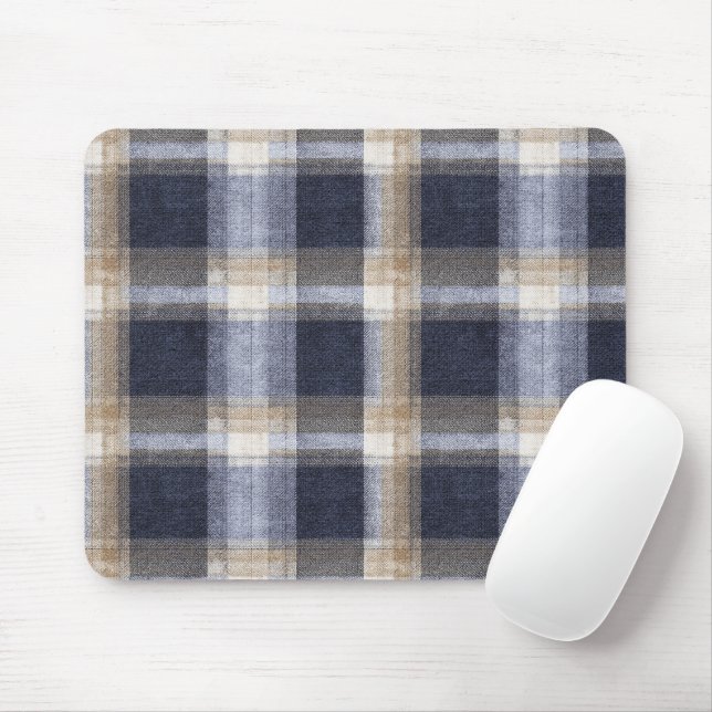 Mousepad Azul Marinho Marrom Creme Xadrez Listras (Com mouse)