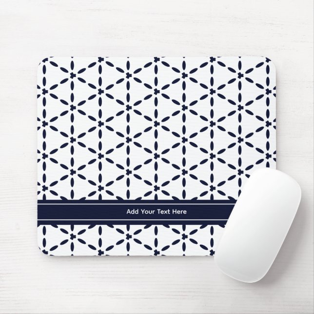 Mousepad Azul Marinho Padrão Geométrico em Branco (Com mouse)