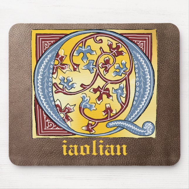 Mousepad Azul medieval e vermelho Ivy iluminados - Letra Q (Frente)