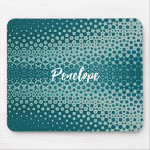 Mousepad Azul no Monograma Branco Abstrato Azul