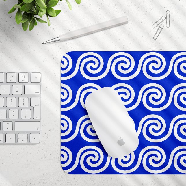 Mousepad Azul Padrão de Ondas Chave Meander Grego (Criador carregado)