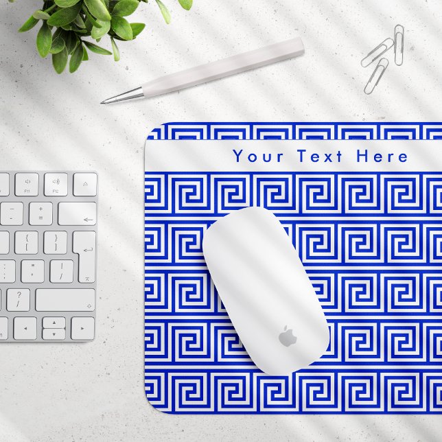 Mousepad Azul-padrão dos quadrados-chave gregos (Criador carregado)