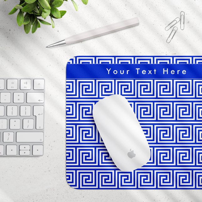 Mousepad Azul-padrão dos quadrados-chave gregos (Criador carregado)