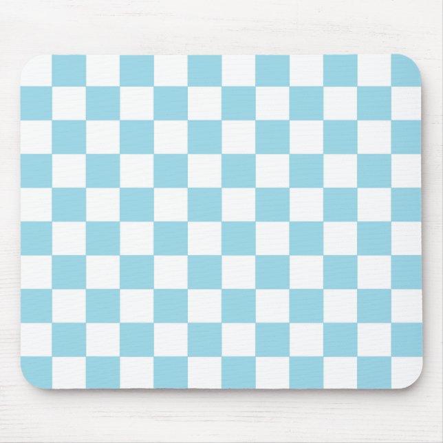 Mousepad Azul Pastel e branco Checkered (Frente)