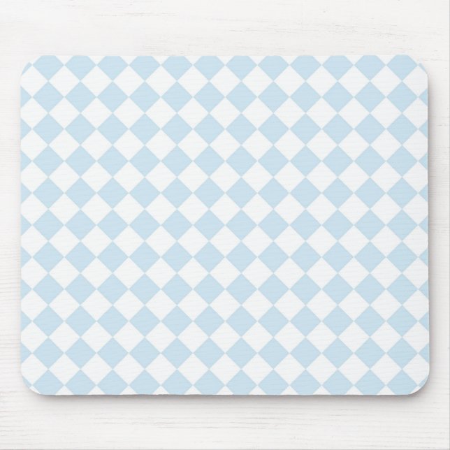 Mousepad Azul Pastel e Branco Padrão Xadrez de Diamante (Frente)