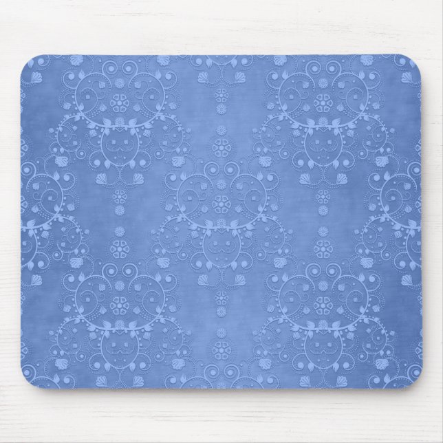 Mousepad Azul Periwinkle Padrão Damask Floral Chique (Frente)