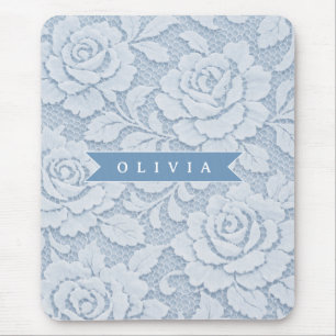 Mousepad Azul Personalizado Floral Elegante Romântico