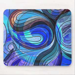 Mousepad Azul Real e Doodle Aquático Com Linhas Pretas