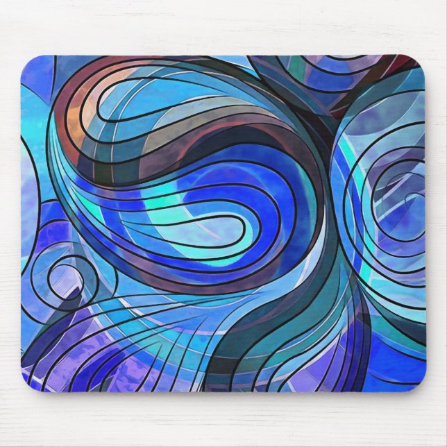 Mousepad Azul Real e Doodle Aquático Com Linhas Pretas (Frente)
