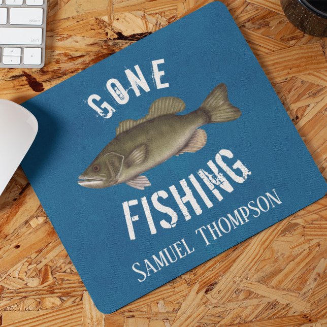 Mousepad Azul Rústico Fui Pescar Personalizado (Gone Fishing Custom Mousepad)