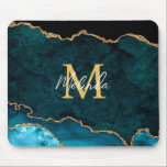 Mousepad Azul Teal e Agato Marble Dourado<br><div class="desc">Esta plataforma de mouse apresenta um fundo de mármore agado elegante e glamouroso com detalhes geodésicos de gemstone e sotaques dourados falsos. O monograma combina o guião manuscrito e as fontes sans serif modernas para um aspecto elegante e sofisticado. Isso fará o presente ideal, pois ele pode ser personalizado com...</div>