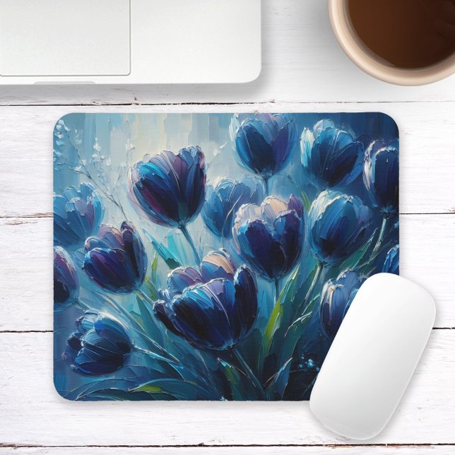Mousepad Azul Tulipas Impressionismo Estilo Óleo Pintura (Criador carregado)