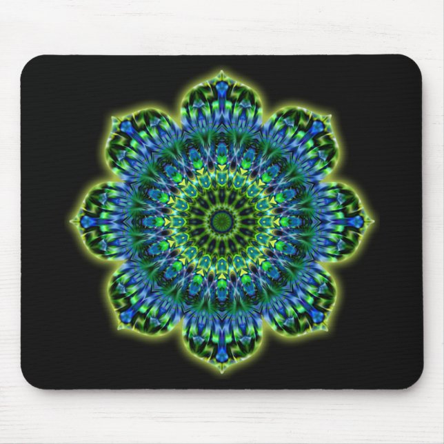 Mousepad Azul verde Mandala | preto (Frente)