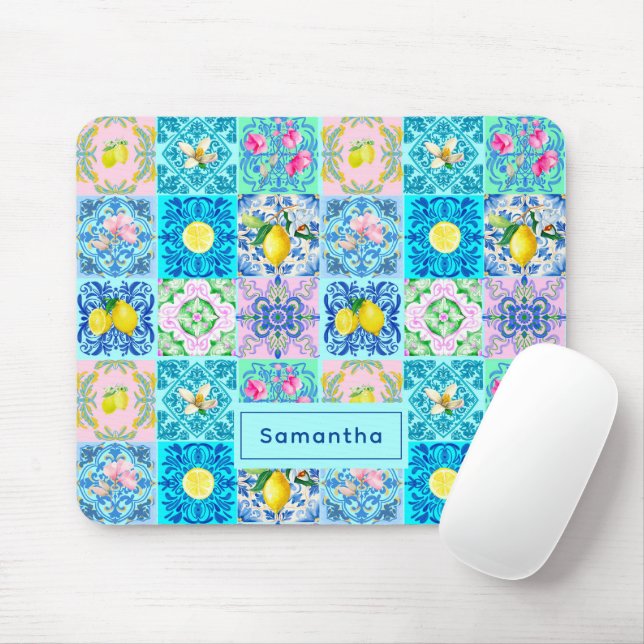 Mousepad Azulejo Amalfi, colorido da Sicília, (Com mouse)
