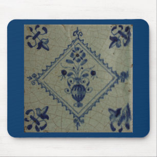 Mousepad Azulejo azul de Delft - vaso com flores e buquê