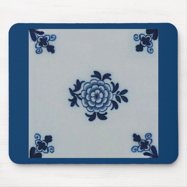 Mousepad Azulejo Azul Delft Antiquário Clássico - Motif Flo (Frente)