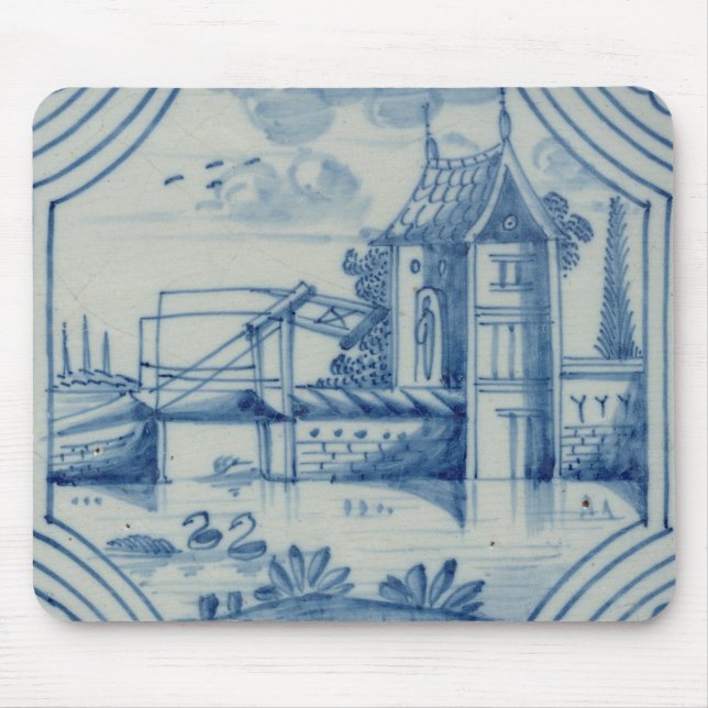 Mousepad Azulejo de Delft que mostra um drawbridge sobre um (Frente)