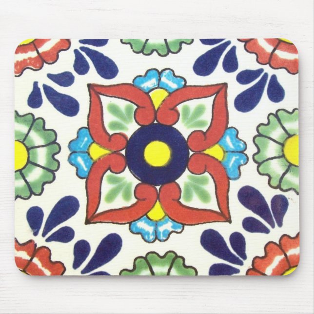 Mousepad Azulejo de Talavera do mexicano (vermelho, verde, (Frente)