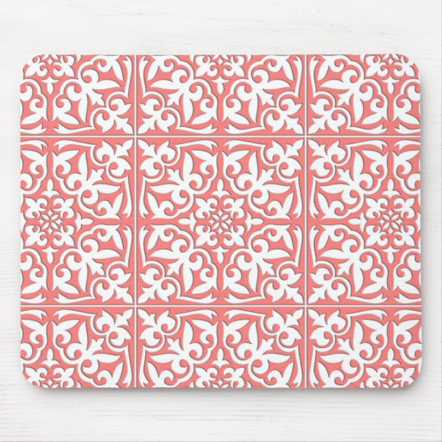 Mousepad Azulejo marroquino - cor-de-rosa e branco (Frente)
