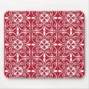 Mousepad Azulejo marroquino - vermelho escuro e branco