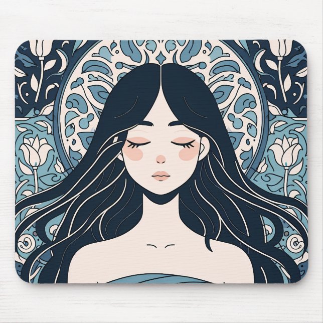 Mousepad Azulejo otomano - Aura Floral Azul Serene (Frente)