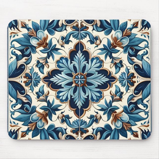 Mousepad Azulejo Porcelain Azulejo Padrão Mediterrânico (Frente)