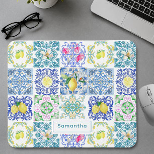 Mousepad Azulejo siciliano chique azulejos mediterrâneos Am