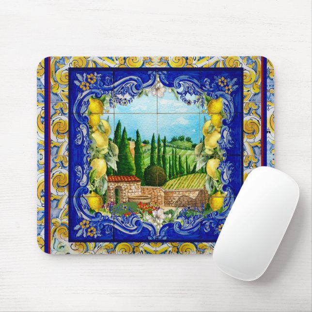 Mousepad azulejos azuis Majolica italianos (Com mouse)