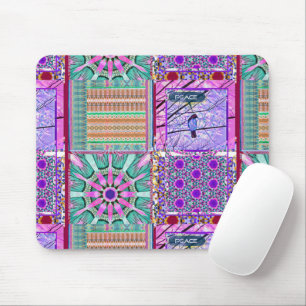 Mousepad Azulejos Azulejos Geométricos com Pássaro da Paz