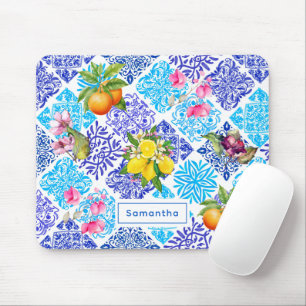 Mousepad Azulejos de azulejo do Mediterrâneo, de citrinos s