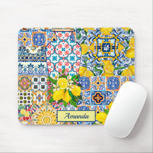 Mousepad Azulejos de laranja do Mediterrâneo Chic Vase