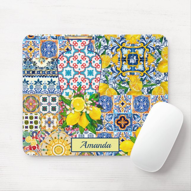 Mousepad Azulejos de laranja do Mediterrâneo Chic Vase (Com mouse)
