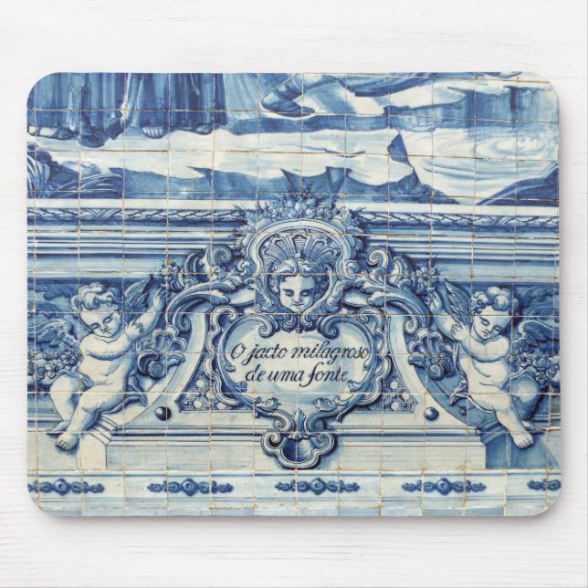 Mousepad Azulejos de paredes brancas e azuis portuguesas co (Frente)