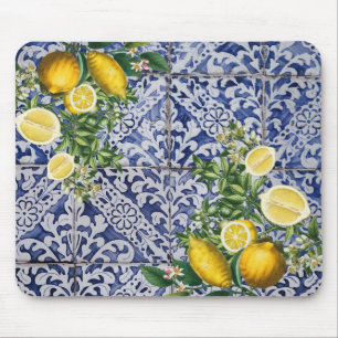 Mousepad Azulejos de Verão de Portugal com limões mediterrâ