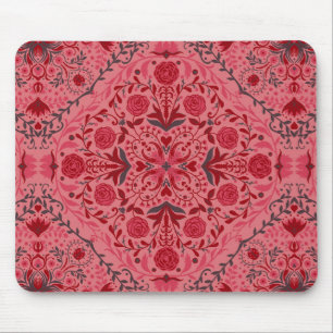 Mousepad Azulejos florais em vermelho e melancia rosa