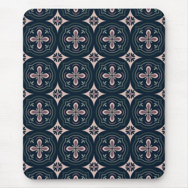 Mousepad azulejos geométricos florais terrosos (Frente)