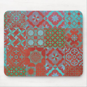 Mousepad Azulejos legal e modernos do Egeu em vermelho e az