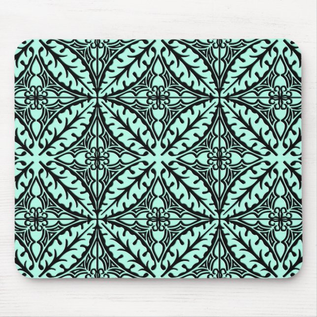 Mousepad Azulejos marroquinos - azul aqua e preto (Frente)