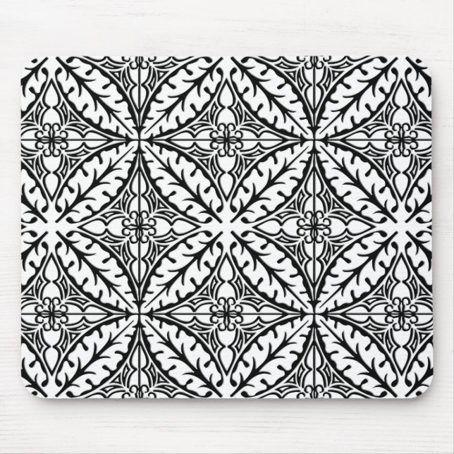 Mousepad Azulejos marroquinos - branco e preto (Frente)