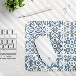Mousepad Azulejos Mediterrâneos, Marroquinos, Maiolica, Azu