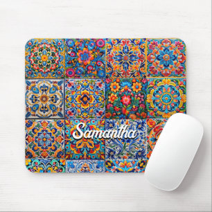 Mousepad Azulejos mexicanos de amarelo-talavera-vermelho