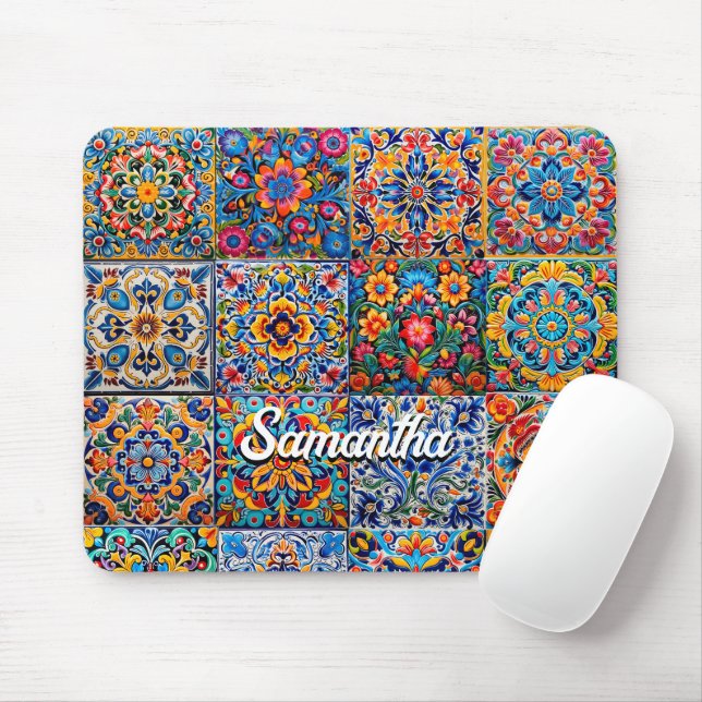 Mousepad Azulejos mexicanos de amarelo-talavera-vermelho (Com mouse)