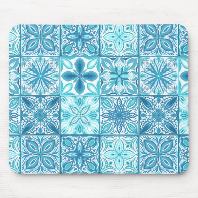 Mousepad azulejos ornamentados em azul e branco (Frente)
