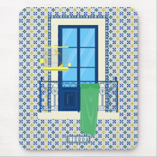 Mousepad Azulejos portugueses e varanda de janela com aves